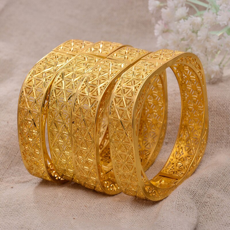 Annayoyo Äthiopischen 4 Teile/los Afrika Gold Farbe Armreifen für Frauen Dubai Braut Armbinde Afrikanische Hochzeit Schmuck Nahen Osten Artikel