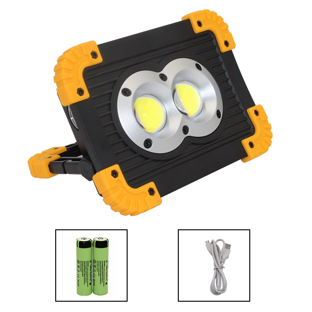 Lanterna led cob recarregável, lanterna de trabalho de acampamento 18650 w holofote grande de alto brilho, lâmpada de luz externa usb: 20W With battery