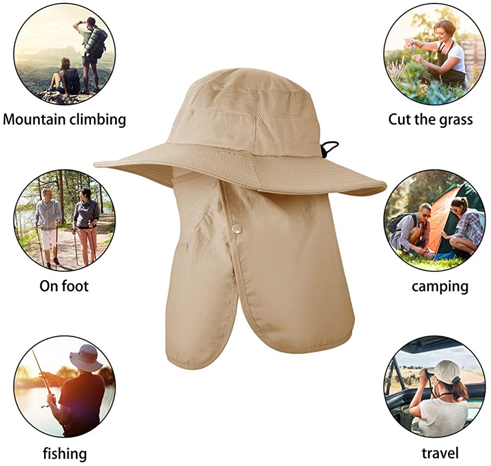 Cappello da pesca cappellino da suola protezione UV a tesa larga protezione solare cappellino da safari con visiera per maschera da collo visiera per donna e uomo sport cappelli da trekking
