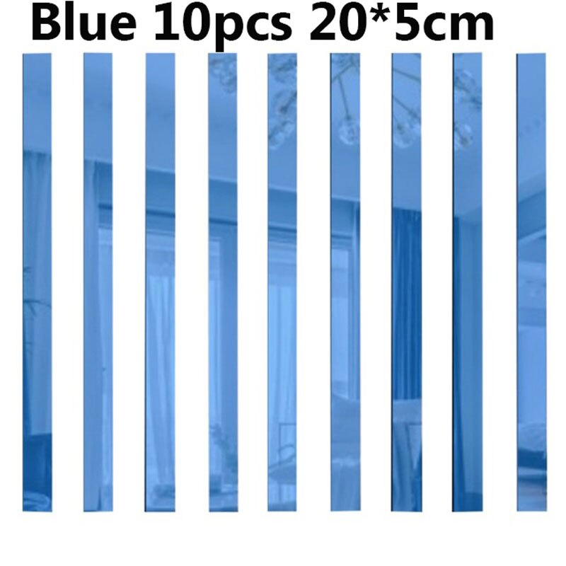 10pcs Long Rectangle Acrylic Mirror Wall Stickers Self Adhesive Removable Decals Living Room TV Back DIY Art Wall Decor: Blue