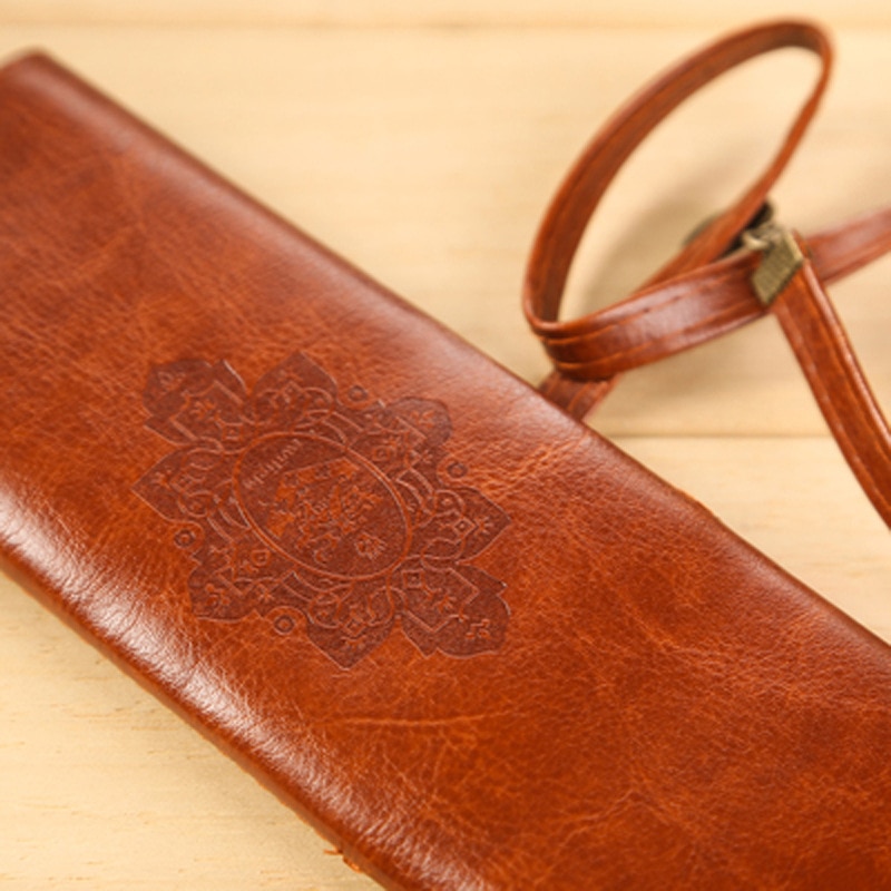 Twilight Vintage Bandage Synthetic Leather Brown Color Pencil Case Pen Storage Pouch Bag for Pen Brush Stationery School A6304