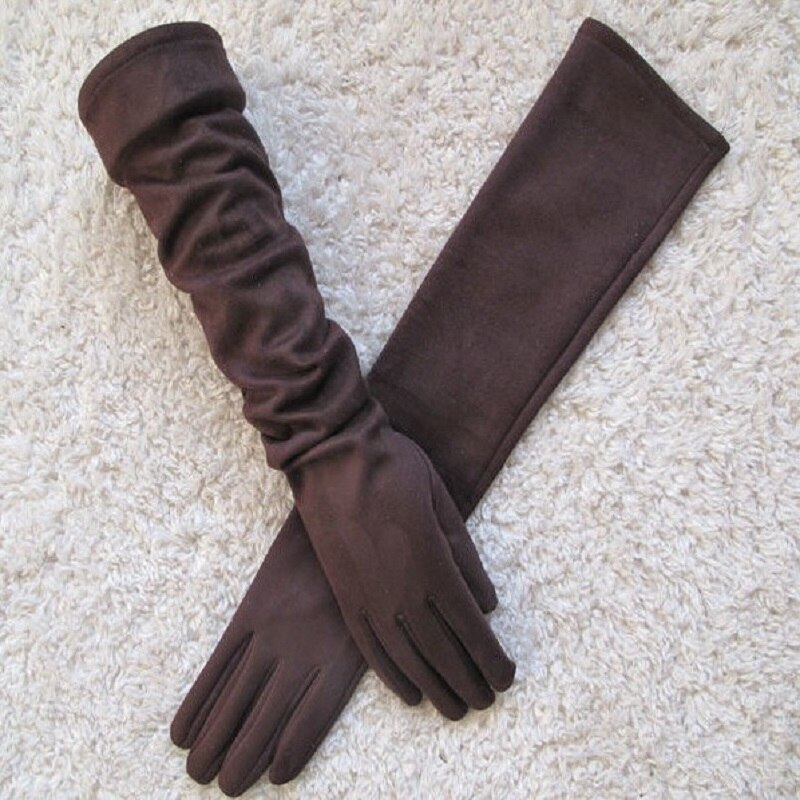 Touch Screen Gloves Warm Full Finger Gloves Winter Ladies Gloves Suede Long 50CM Arm Suede Touch Screen Thick Gloves: Coffee