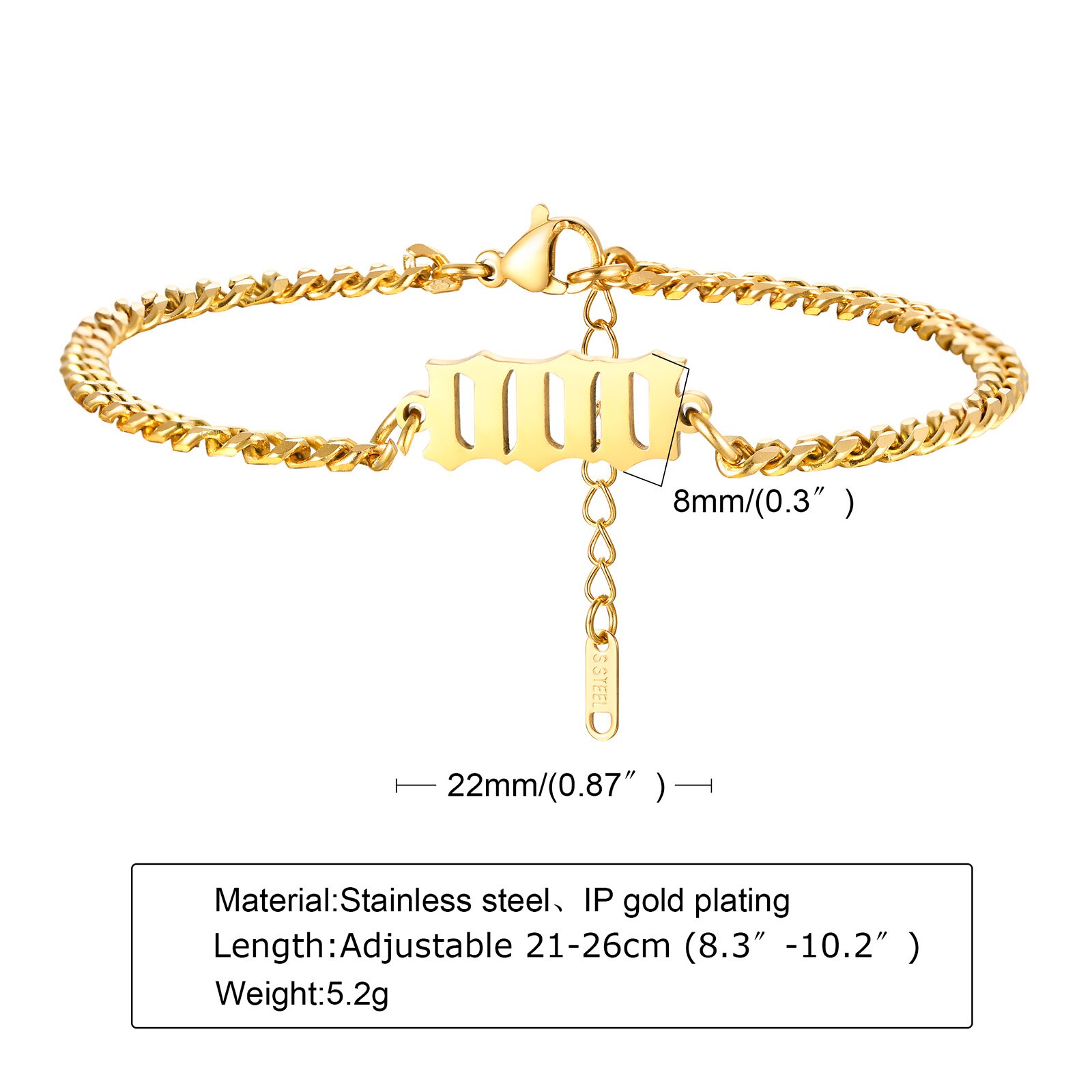 Angel Numbers, Angel Number Bracelet, Stainless Steel Angel Number Anklets, Angel Number: Bracelet 000