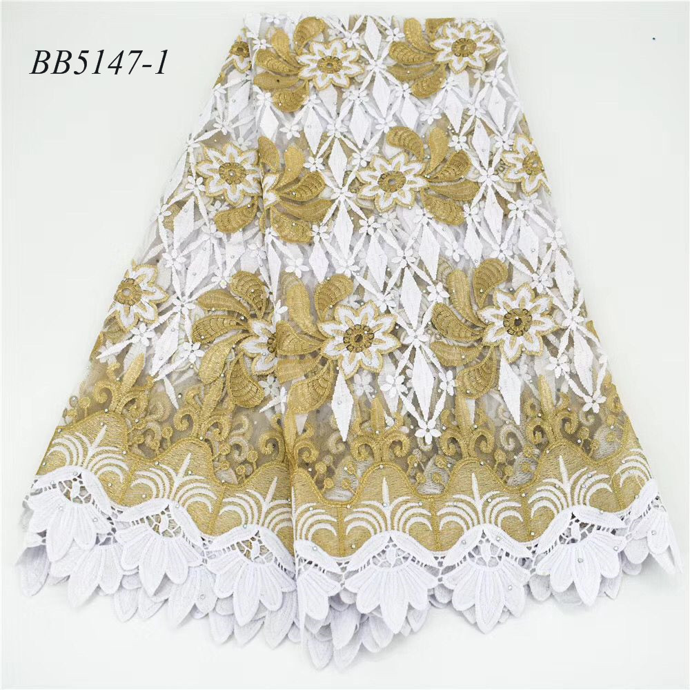 Fournitures de tissu en dentelle blanche et dorée de bonne , fil brodé, filet en dentelle avec pierres, 5 mètres pour fête: 1