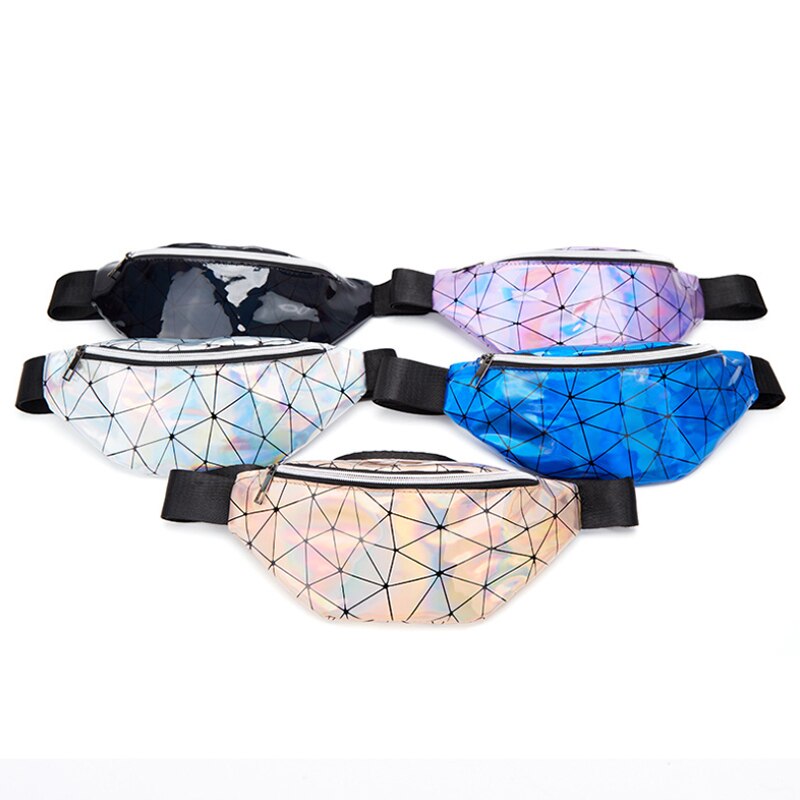 Disigner rhomboid holografisk fanny pack kvinnor midjeväskor cool personlighet geometrisk stöldskydd pu läder kudde 30 20