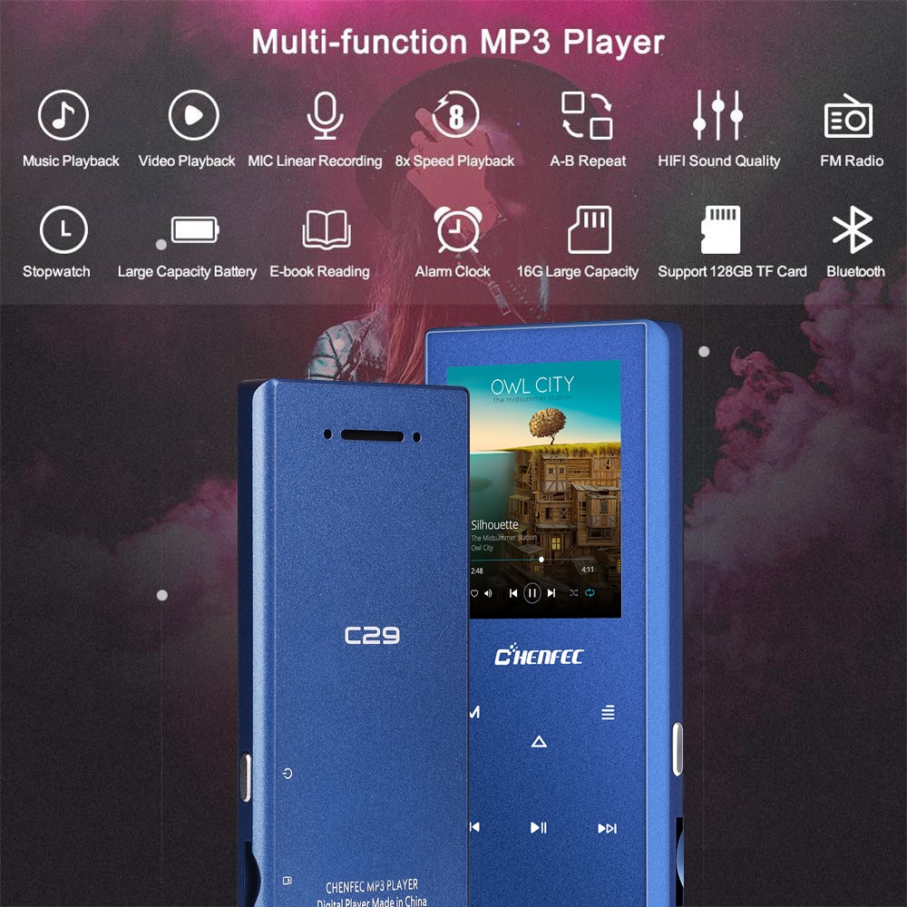 MP4 Speler Bluetooth 4.2 Touch Knop Ingebouwde Luidspreker 16 Gb Lossless Video Speler Met Fm Radio, ondersteuning Sd-kaart Tot 128 Gb