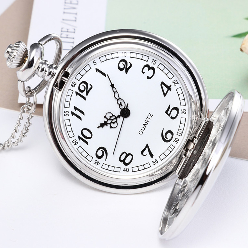 Unisex retro fickur brons kedja halsband spegel silver fickur man klocka reloj de bolsillo