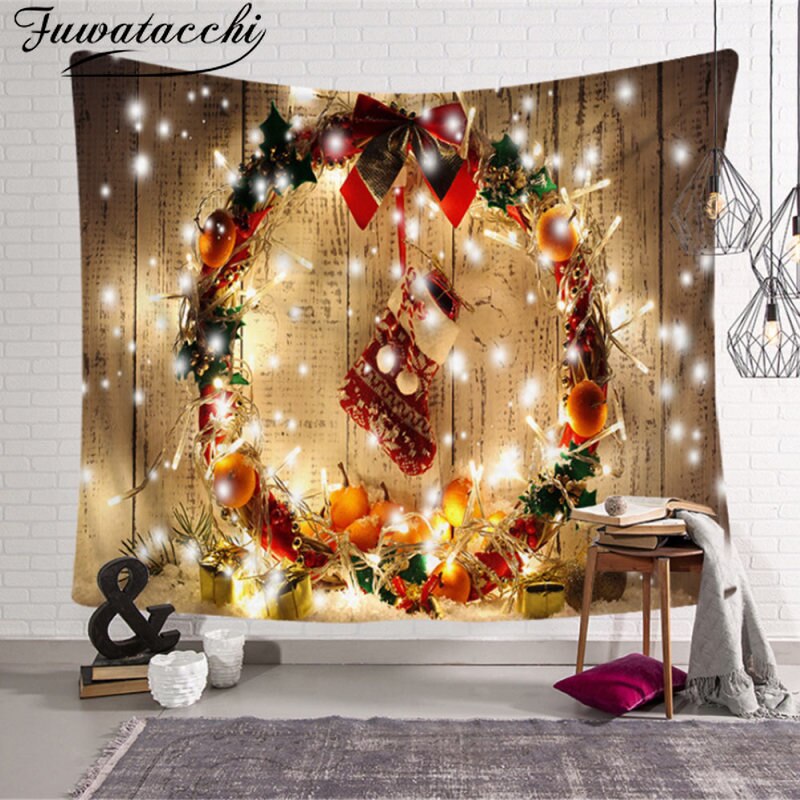 Fuwatacchi 95x73cm Christmas Tapestry Wall Hanging Background Cloth Decor Polyester Christmas Home Room Wall Decoration