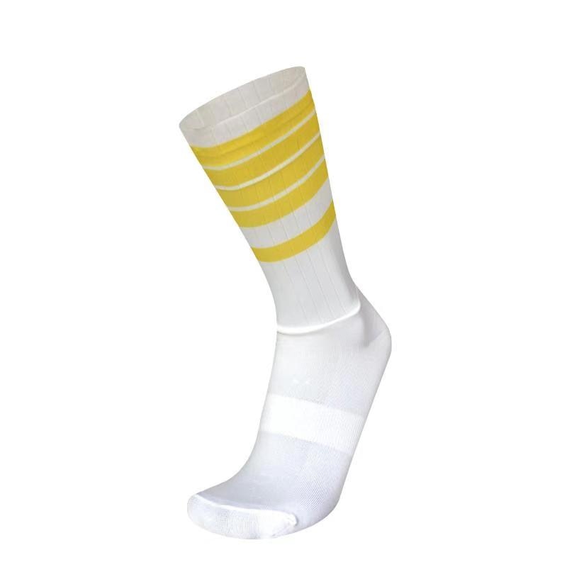 Calcetines antideslizantes de silicona sin costuras para ciclismo, medias cómodas y transpirables para Raya amarilla de carretera