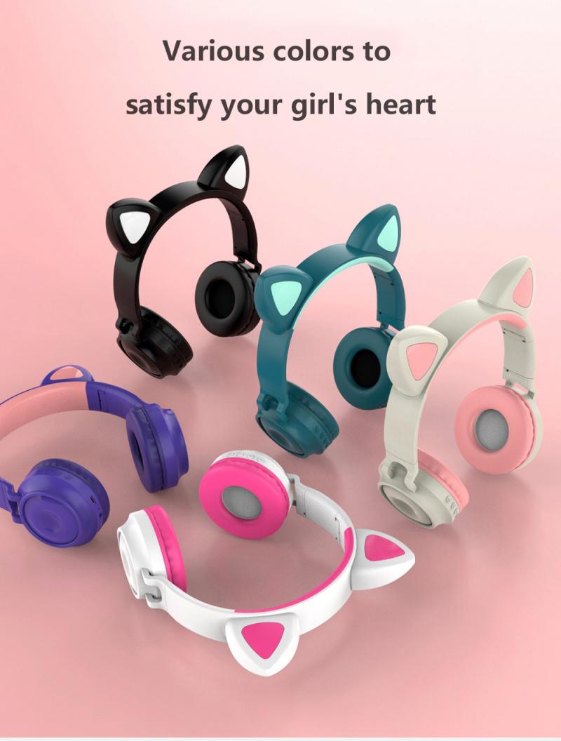 Cute Wireless Headphones Luminous Bluetooth 5.0 Headphones Girl Cat Ear Headphones High Fidelity Stereo Music With Microphone