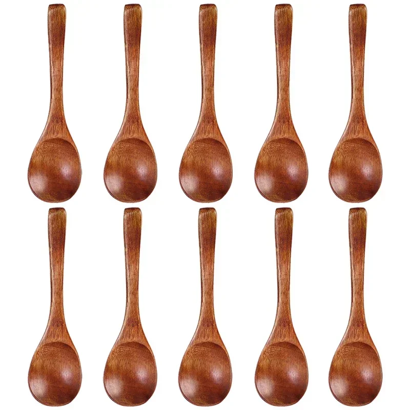 Cucharas de sopa de madera con mango largo, cucharadita de café, leche, azúcar, especias, condimentos, vajilla de cocina, herramientas, cuchara de madera, 1/10 Uds.: Marrón / S