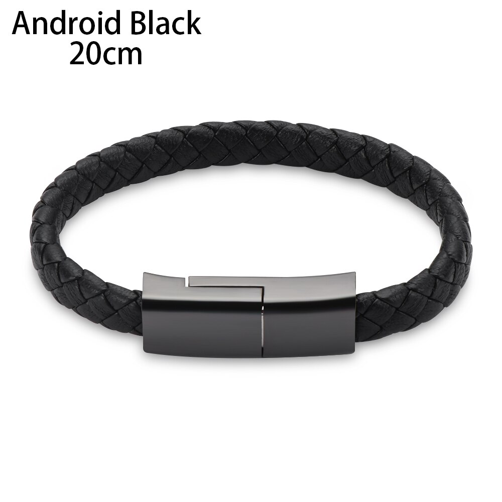 1 Pc Lederen Armband Datakabel Type C Micro Usb Polsband Voor Android Sync Opladen -Styling Snelle lading Kabel: Android Black 20