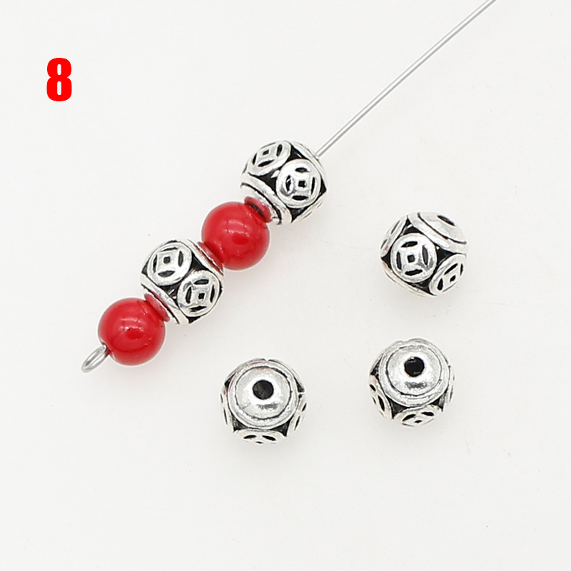 Perles en métal évidées en argent tibétain, fleur faite à la main, perles d'espacement papillon, fabrication de bijoux européens bricolage, 8mm, 24 modèles, 10 pièces par lot: YELLOW