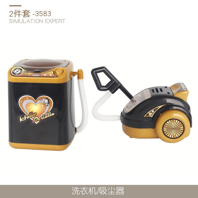 Online Celebrity Kinderen Mini Keuken Set Meisje Model Speelhuis Zwart En Gouden Kleine Apparaten Speelgoed Koelkast Wassen Ma: 3583 Two Piece Set