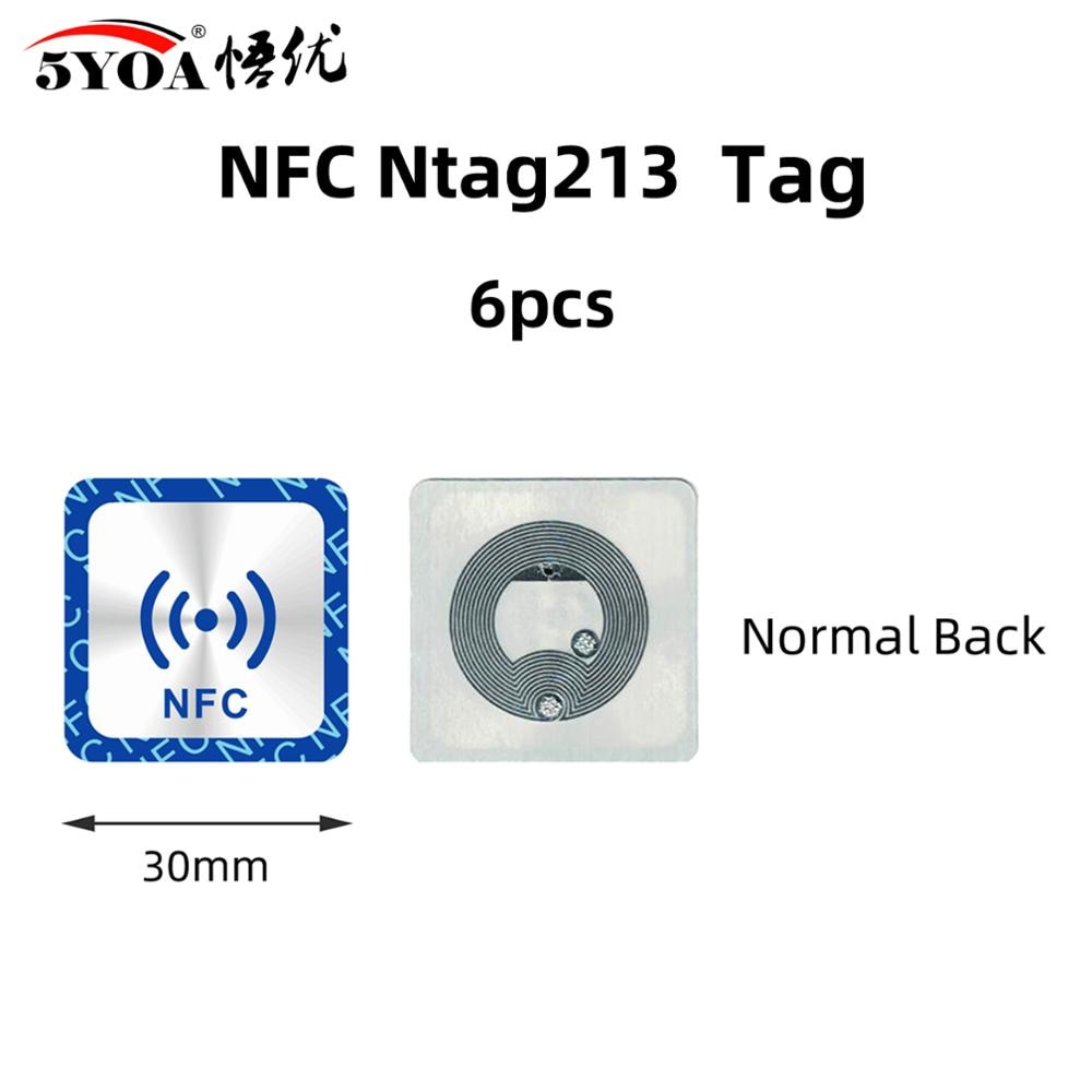 6 st/lot nfc tags klistermärken nfc 213 rfid metallisk självhäftande etikett klistermärke universell etikett nfc 213 tag för alla nfc telefoner