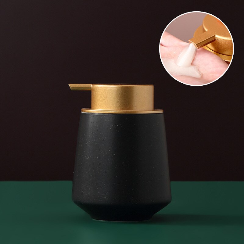Ceramic Liquid Soap Dispenser Bottles Shower Gel Shampoo Bottle Hand Sanitzer Dispenser Bathroom Accessories Set: Black-A