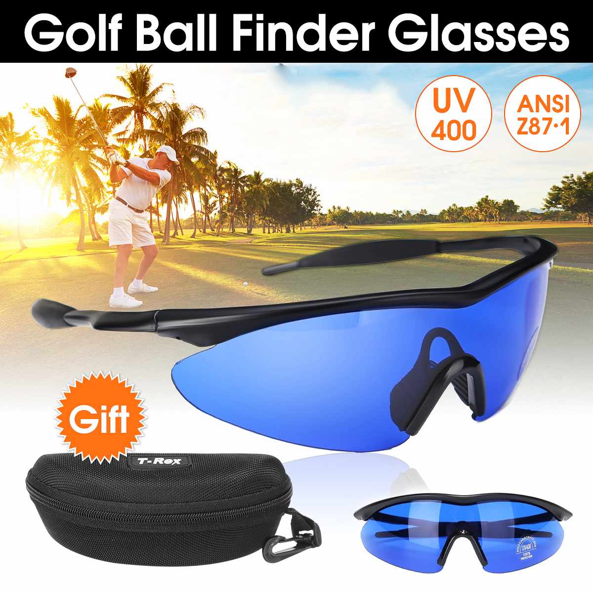 Mannen Vrouwen Retro Golfbal Finder Bril Blauw Lens Oogbescherming Sport Bril Zonnebril Met Doos Golf Accessoires