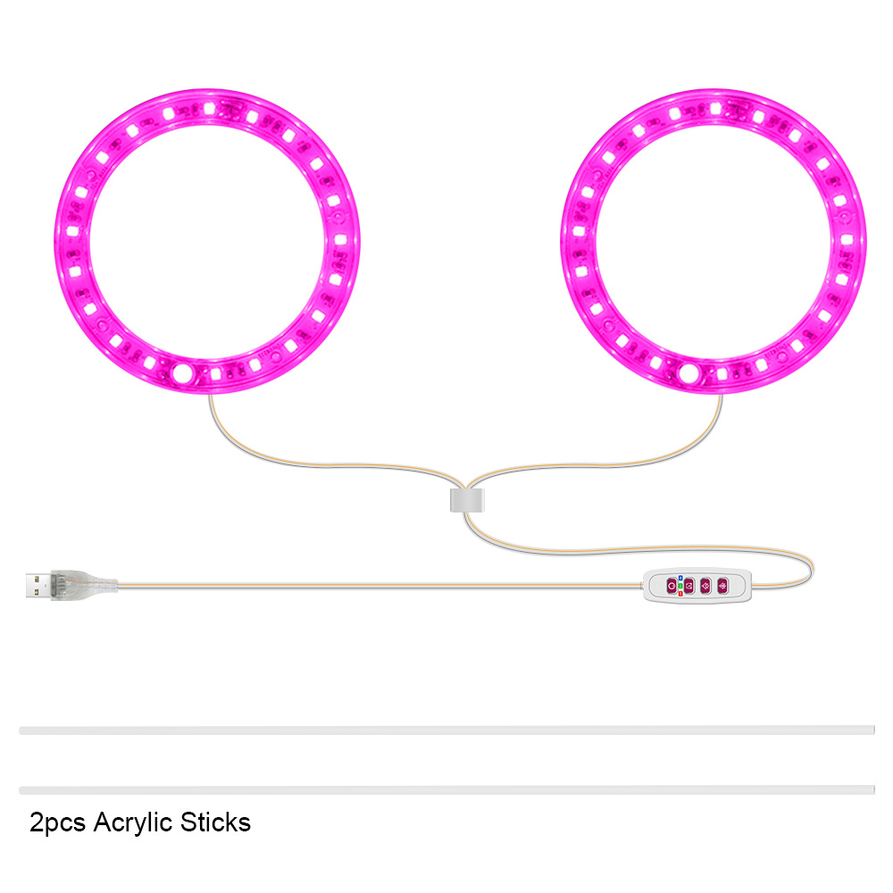 5V LED Grow Light 8/12/16H Timer USB Phyto Lamp Three Angel Ring Full Spectrum Phyto Lamp for Indoor Plants Flowers Growth Light: Pink 2 Rings