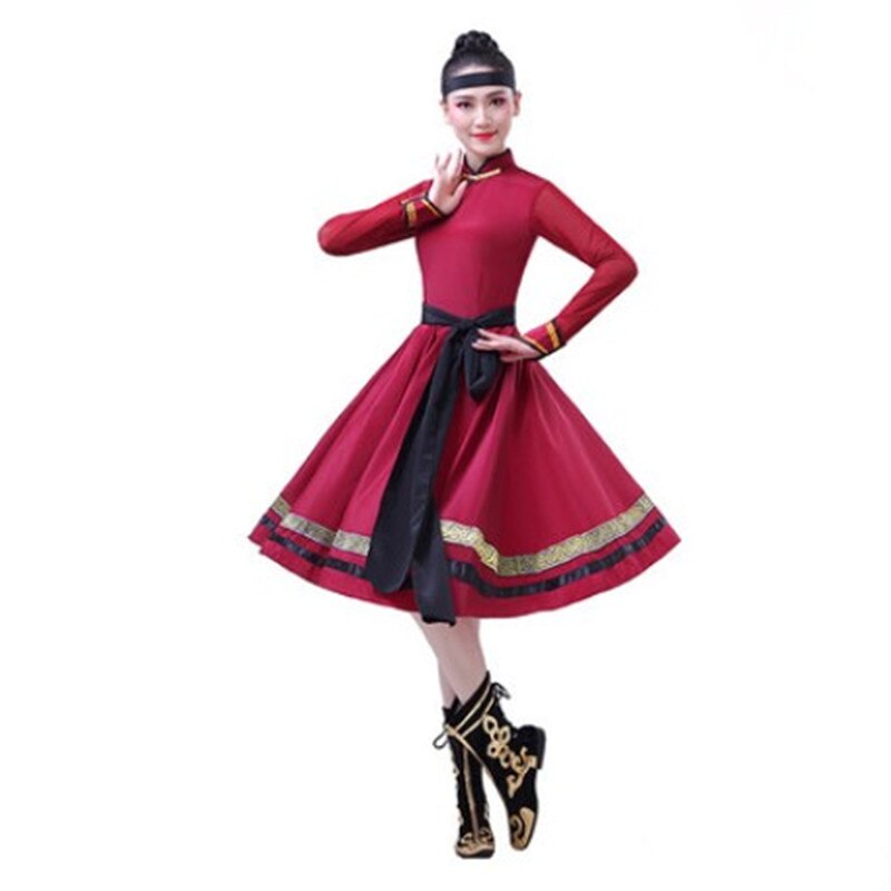 Vestido Rojo mongol para mujer, disfraz de baile folclórico, disfraz de actuación de Festival, disfraz de escenario, disfraz de Baile Folclórico