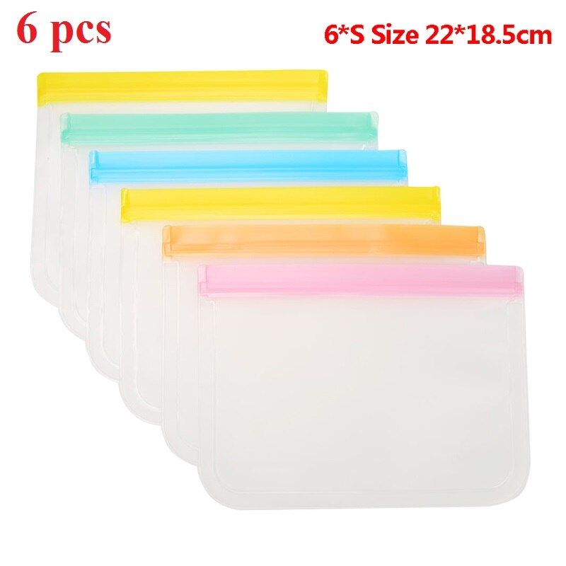 10Pcs Peva Silicone Voedsel Opbergtas Herbruikbare Vriezer Tas Lekvrij Top Zip Lock Tassen Keuken Organizer Vers Houden tas: 6 pcs