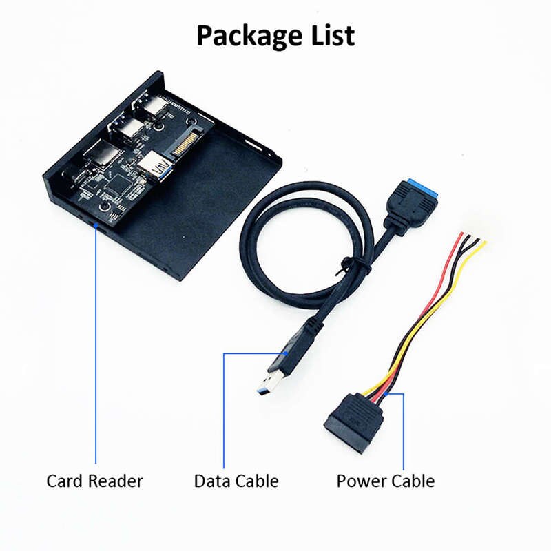 33S50-Rtk 3 In 1 Card Reader Pc Front Panel Media Type-C Dual Usb 3.0 Port Hub Dashboard With Usb Power Cable Tf Sd Card Reader