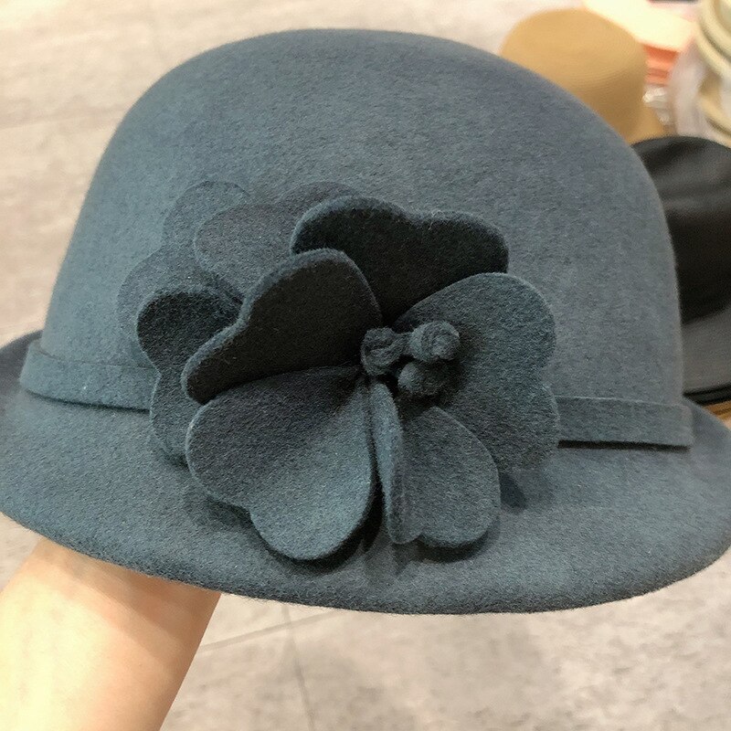 Sombrero Fedora con flores para mujer, sombrero de lana de 100% estilo inglés, Estilo Vintage, Boina de pintor francés,: Dark Grey