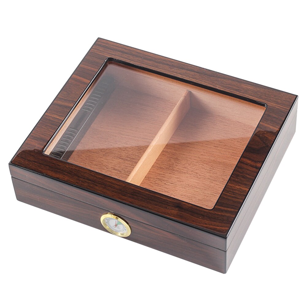 Draagbare Transparant Venster Spanje Cedar Sigaar Case Hout Reizen Sigarenhumidor Set Met Luchtbevochtiger Hygrometer Bruin Opbergdoos