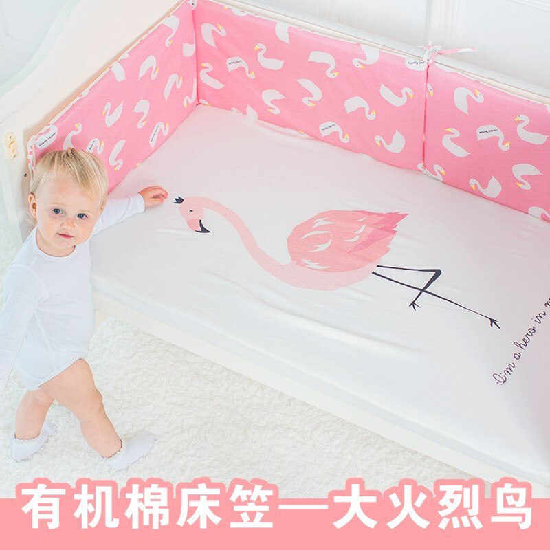 Nyfødt baby monteret krybbe ark tegneserie print lagen baby seng madrasovertræk til unisex drenge piger: Flamingo
