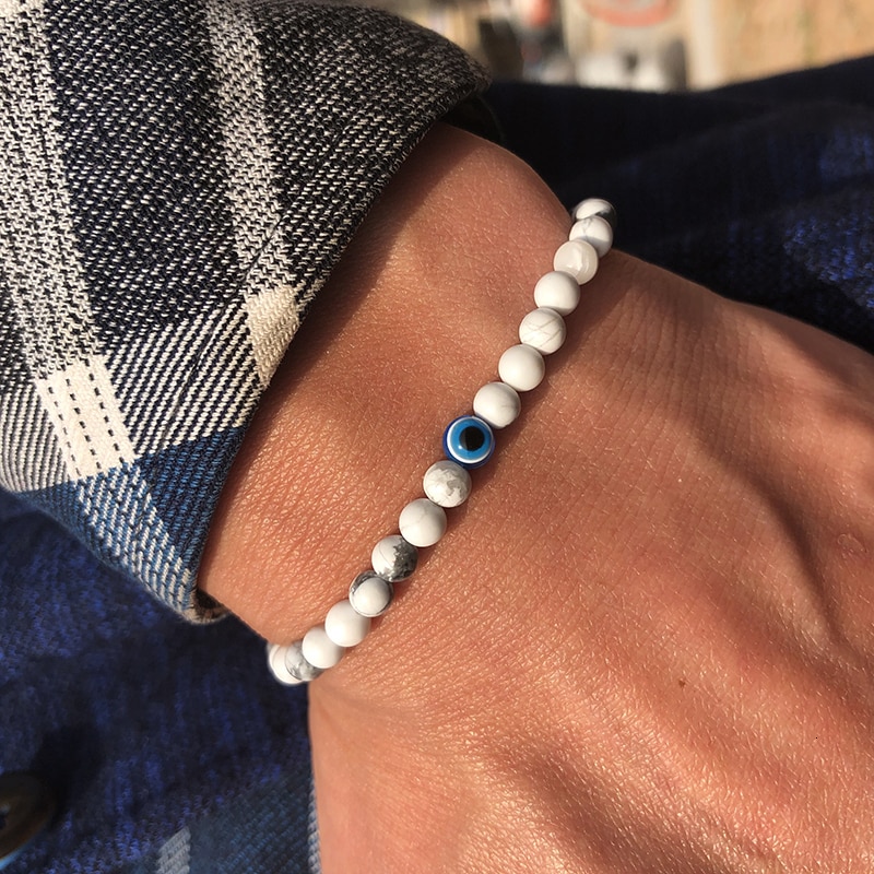 Trendy Blue Eye Charm Bracelet For Men Handmade By 4mm Natural Stone Men Bracelet Jewelry Hombre Pulsera: 4