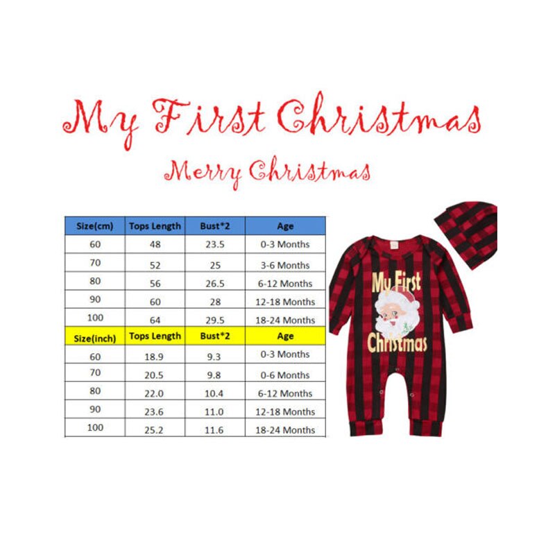 Emmababy MY First Christmas Baby Boy Girl Unisex Romper Plaid Clothes Outfits Leisure Child Girl Christmas Rompers