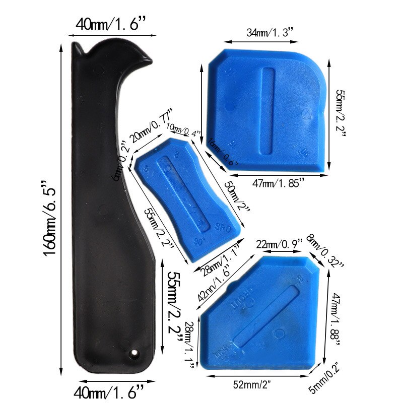 5in1 Silicone Remover Sealant Caulk Finisher Grout Scraper Kit Multifunctional Rubber Shovel Floor Mould Removal Spatula Tool: Black squeegee