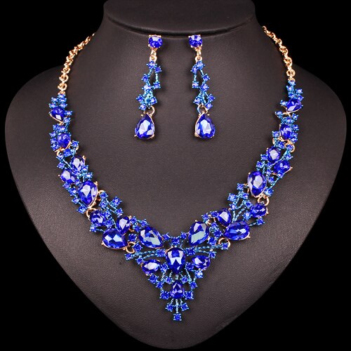 Mode Oostenrijkse Kristallen Oorbellen Ketting Set Indian Bruids Sieraden Sets Wedding Party Kostuum Accessoires voor Bruid Vrouwen