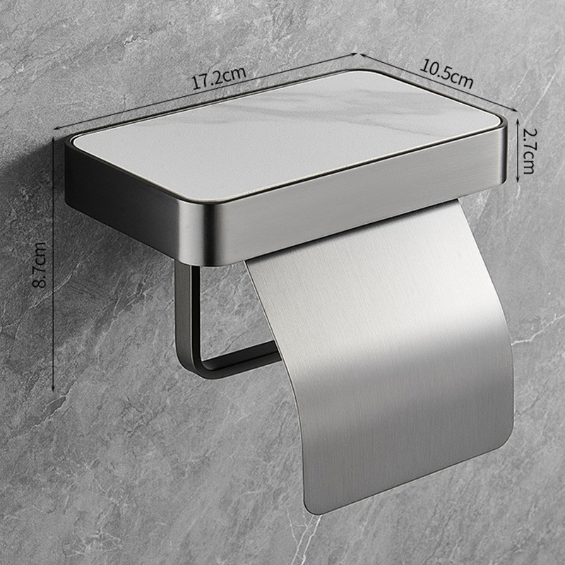 Tuqiu-soporte de papel higiénico gris cromado, portarrollos de papel de acero inoxidable con estante de almacenamiento para teléfono