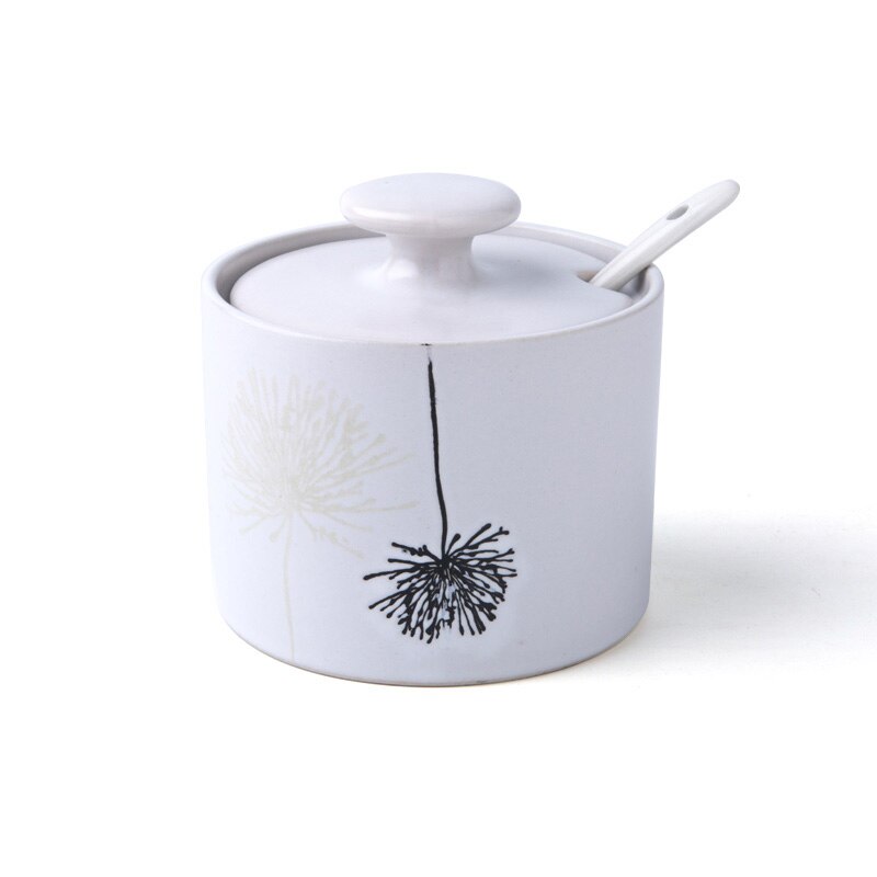 Household with lid spoon Japanese ceramic storage tank kitchen seasoning candy biscuit coffee bean storage tank: D