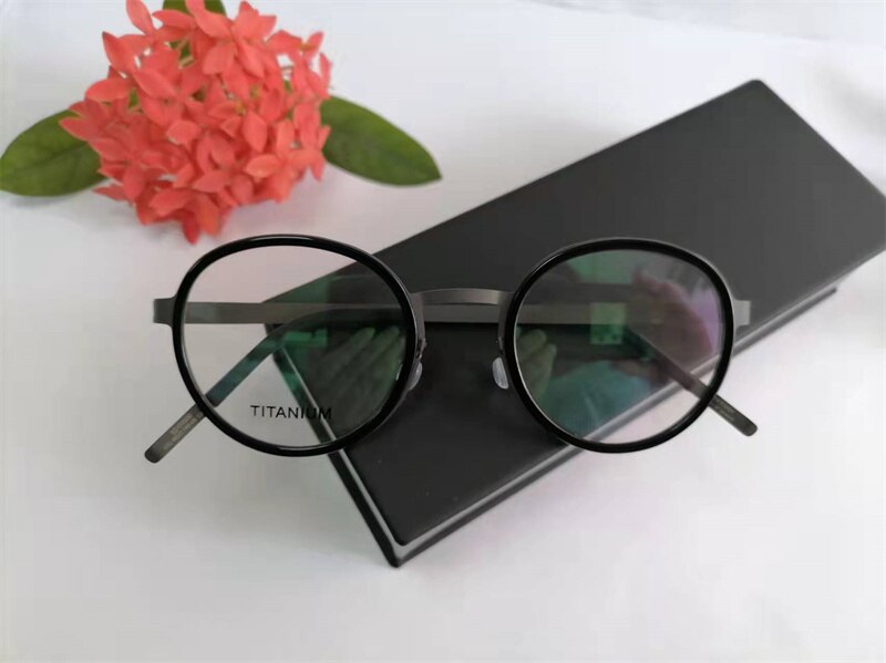 Denemarken Ultralight Bril Ronde Titanium Recept Frame Mannen Vrouwen Schroefloos 9752 Brillen Blauw Licht Bril: Black Grey