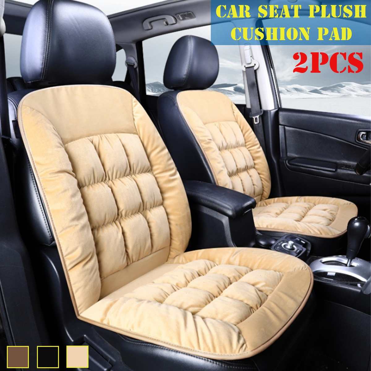 Housse de siège avant de voiture en peluche 2 pièces 4 couleurs universel tissu noir fourrure accessoires intérieurs coussin style hiver housse de siège: 2Pcs Beige