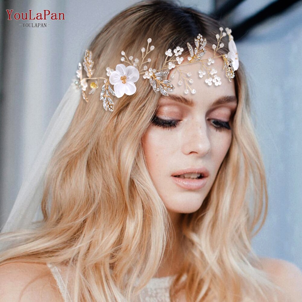 Youlapan HP72 Gouden Bruiloft Haar Wijnstok Bloem Haar Stuk Bruids Haar Wijnstok Bloemen Hoofdbanden Voor Vrouwen Tiara Bruids Haar Sieraden