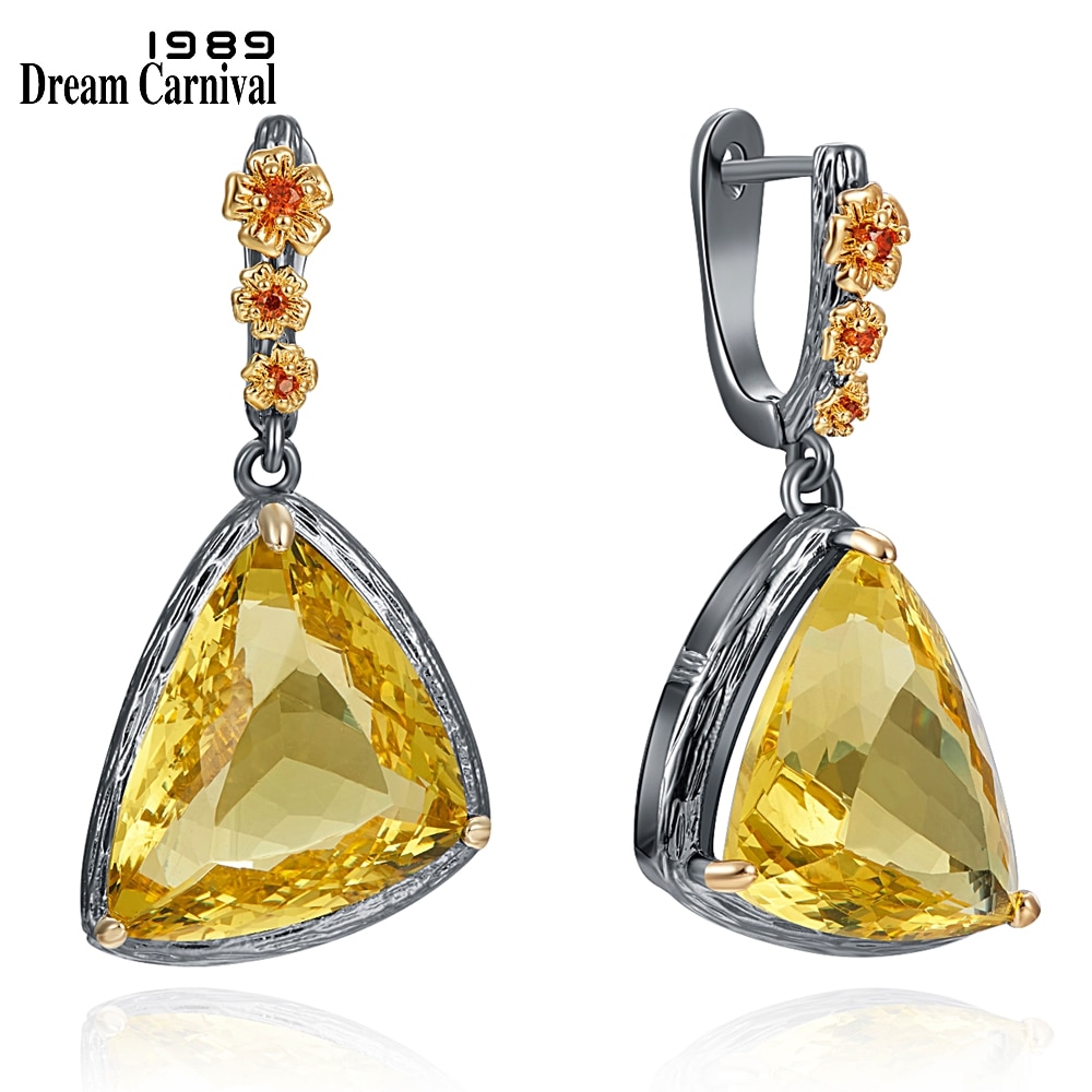 Dreamcarnaval 1989 Chic exotique grandes boucles d'oreilles couleur or Triangle Zircon mariage fiançailles bijoux pioche WE4032