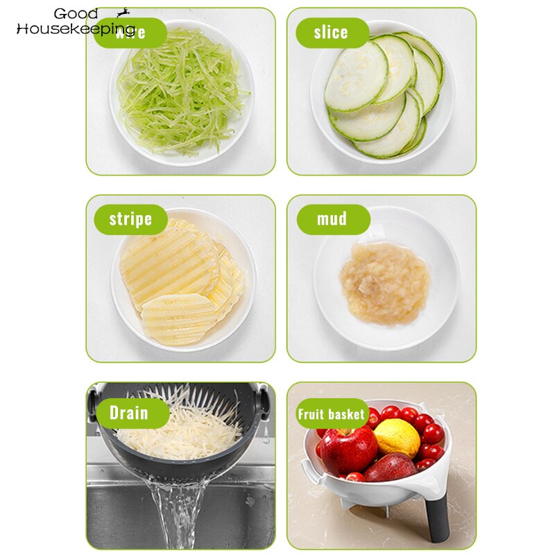 9 in 1 keukengadget rasp groentesnijder multifunctionele makkelijke voedselhakker mandoline snijder draaibare afvoermand  #1