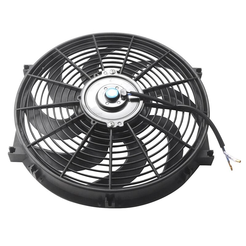 Black Universal Electric Radiator Slim Fan Push/Pull 12V + Mounting Kit (14 Inch)