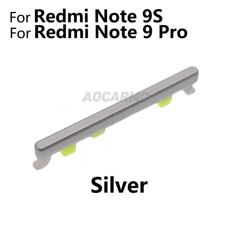 Aocarmo Voor Xiaomi Redmi Note 9 Pro Note9S Power On Off Knop + Volume Up Down Knoppen Side Schakelaar Sleutel vervanging Deel: Silver / Gray