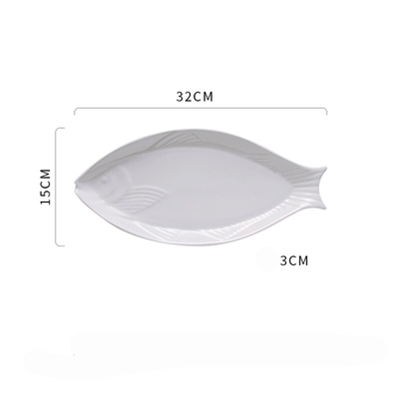 Pure white ceramic fish plate, fish-shaped plate, deep dish, household large dish plate, fish plate, tableware, restaurant, Japa: B
