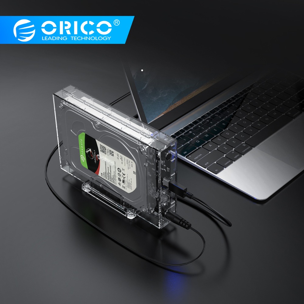ORICO Transparante HDD Behuizing 3.5 SATA naar USB3.0 Externe Harde Schijf Case Box met Houder 12V2A Power Adapter Ondersteuning 12TB Max
