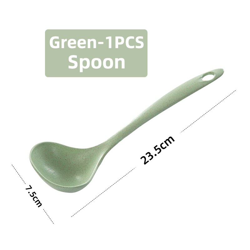 Obelix 2 in 1 Wheat Straw Soup Spoon Long Handle Porridge Spoons Meal Filter Tableware Home Cooking Tools Kitchen Accessories: Green-1PCS-B