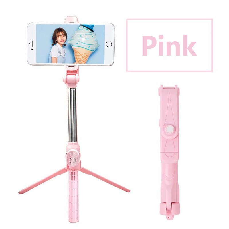 Bluetooth Selfie Stock Roreta 3 in 1 kabellos Faltbare Mini Stativ Erweiterbar Einbeinstativ mit Fernbedienung für iPhone IOS Android: Rosa