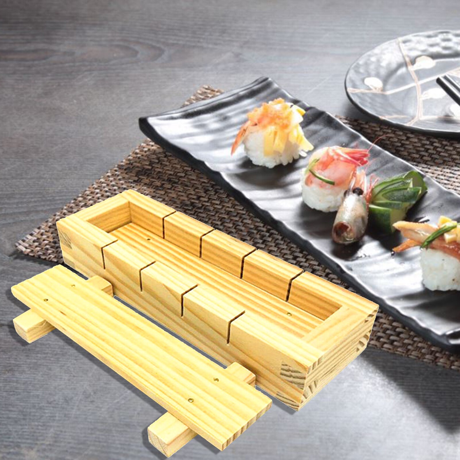 Bamboo Wooden Rectangular Sushi Press Mold Box Sushi Making Kit DIY Sushi Rice Roller Molds Sushi Kitchen Making Tools