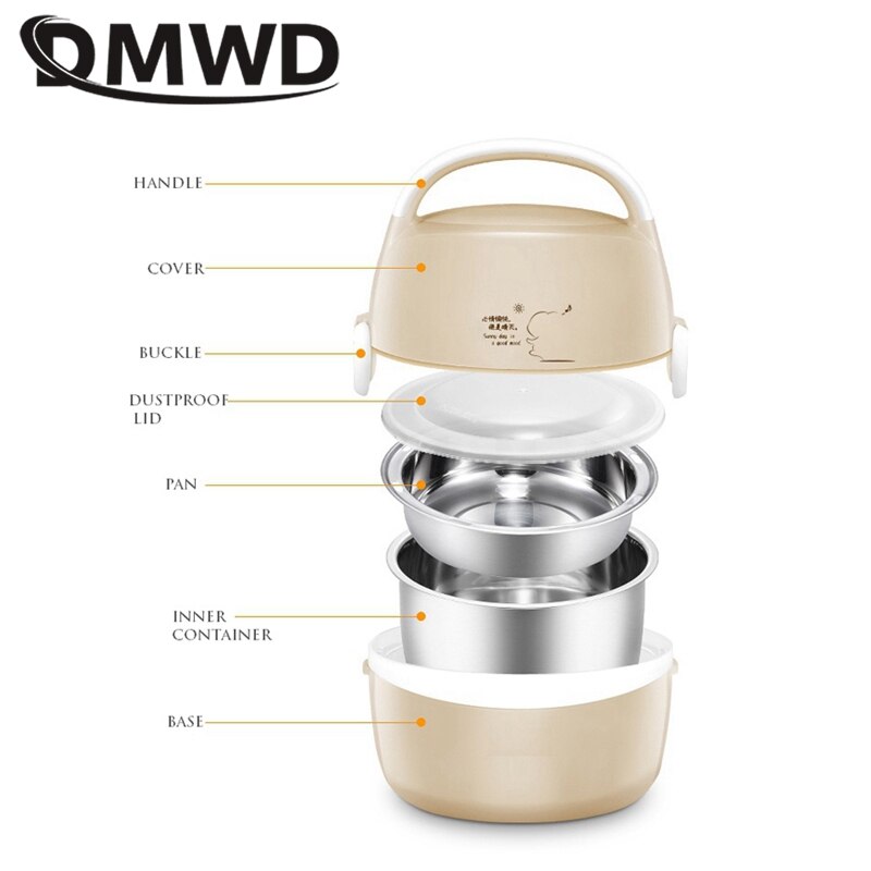 DMWD 1.3L Multifuncional Panela de Arroz Elétrica Lunch Box Food Aquecedor panela eletrica 220 v Com Mesa/Saco do Portátil/Copo De Medição /Rack de ovo eletrodomestico para cozinha