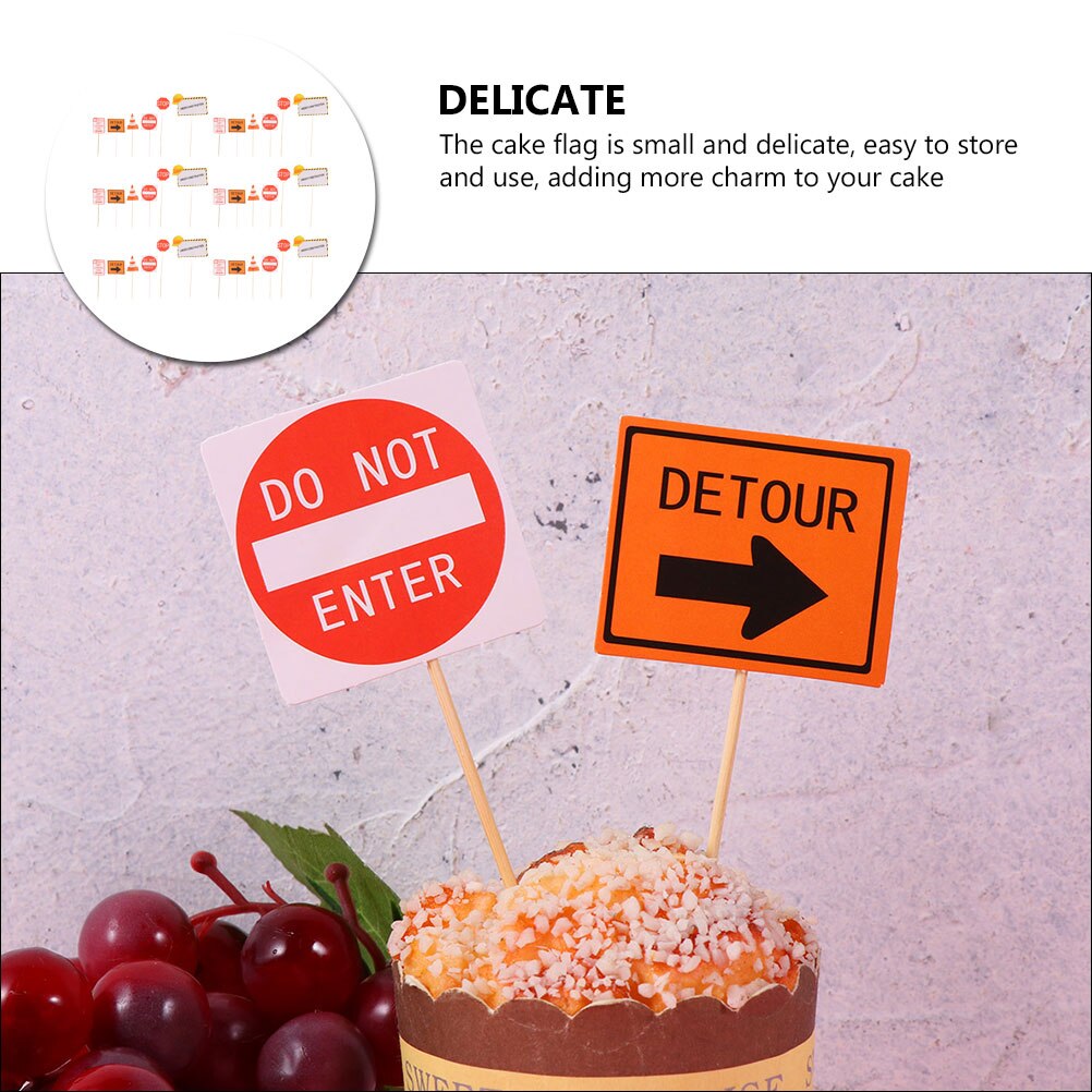 48pcs Cake Inserting Cards Theme Party Signs Cake Topper Construction Road Sign Pick