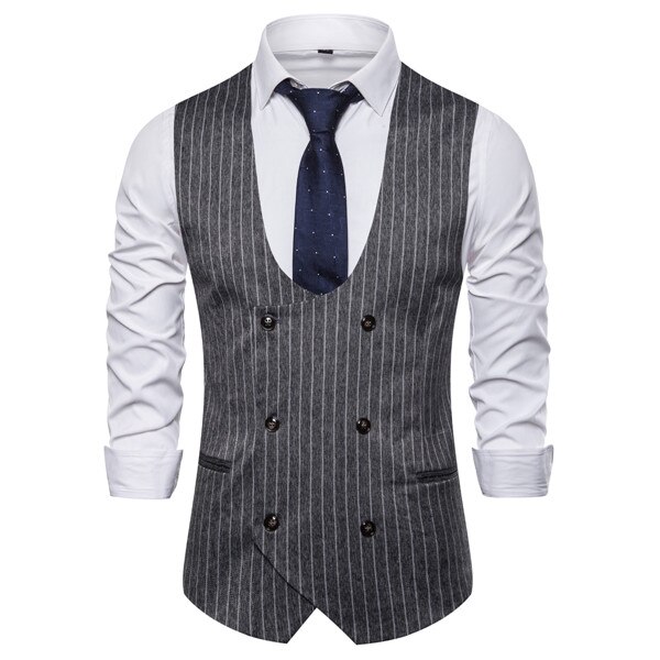 Double Breasted Suede Vest Mannen Casual Slim Fit V-hals Grey Heren Vesten Gentleman Pak Gilet Homme Tops Chalecos para Hombre: deepgray / XXXL