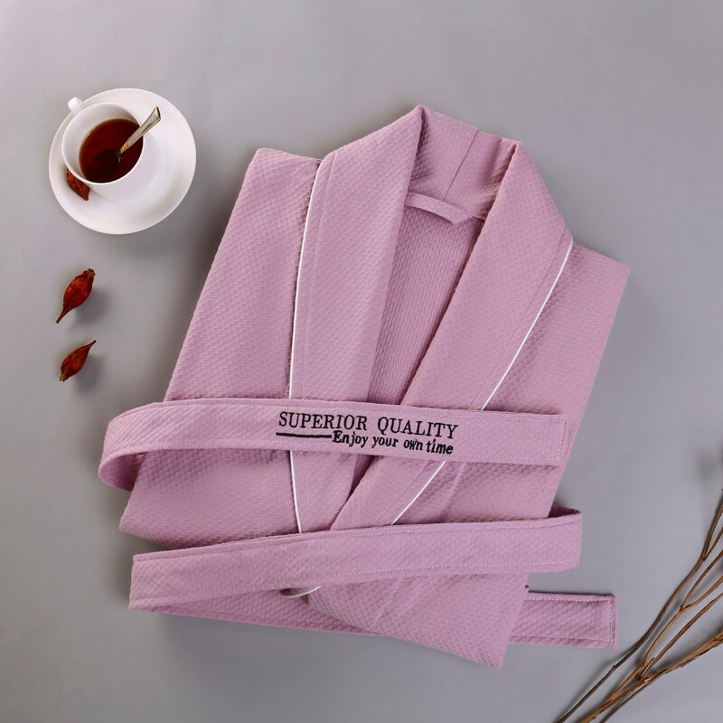 Bomull badekåpe vaffel morgenkåpe unisex menn fast nattøy salong badekåpe bruden peignoir nattkjoler elskere kapper: Mørk rosa / L